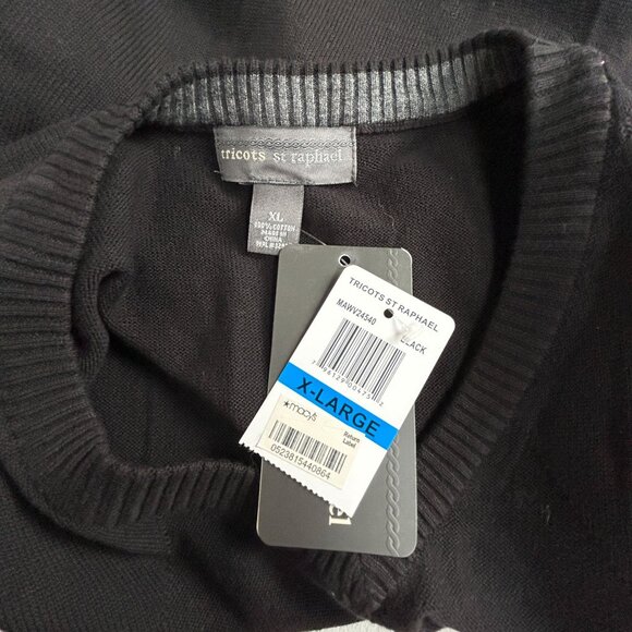 Tricots St Raphael Mens V-Neck Argyle Sweater Vest XL Black Cotton Pullover New - Picture 3 of 8